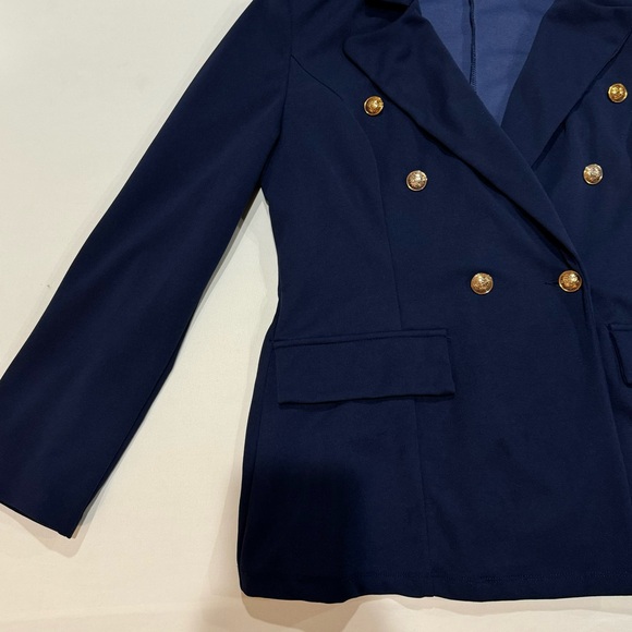 SHEIN Navy Blue Double Breasted Blazer w Gold Buttons & Notch Collar Size L - Picture 8 of 12